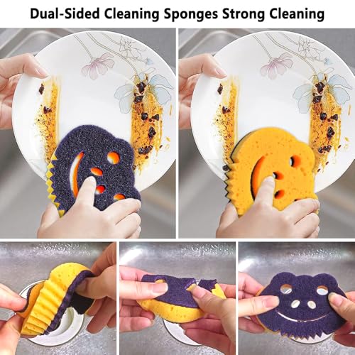 12 Pack Frog Dual-Sided Multi-Functional Premium Cleaning Sponges,Scrub Sponges,Dishwashing Sponge for Heavy Duty Scouring Pads,Kitchen,Furniture,Dish,Bathroom
