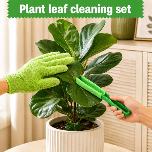 4 Pcs Plants Cleaning Set, Includes Microfiber Gloves and Leaf Cleaner