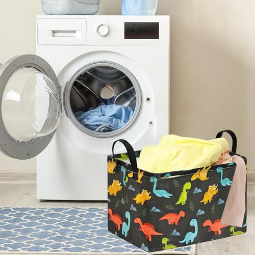 Dinosaur Foldable Storage Basket Baby Gifts Basket Nursery Hamper with Waterproof Lining&Handles Organizer Bins for Boys' Bedroom, Nursery, Laundry, Toys, and Camping - color: Black Dinosaur