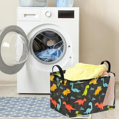 Dinosaur Foldable Storage Basket Baby Gifts Basket Nursery Hamper with Waterproof Lining&Handles Organizer Bins for Boys' Bedroom, Nursery, Laundry, Toys, and Camping - color: Black Dinosaur