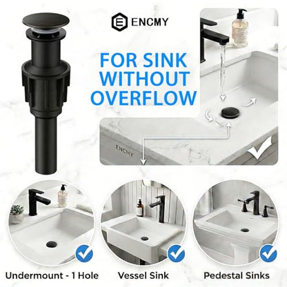 Bathroom Sink Drain Without Overflow- Oil Rubbed Bronze Pop up Drain for Bathroom Vanity Vessel Sink Drain Stopper - Anti-Clog Pop-up Plastic Drain with Hair Catcher Strainer - color: Oil-rubbed Bronze