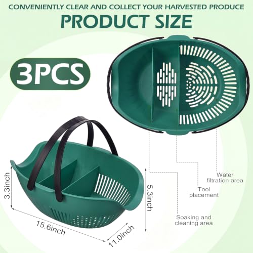 Nuogo 3 Pcs Garden Harvest Basket with Dividers Tool Caddy,Dark Green - color: Dark Green