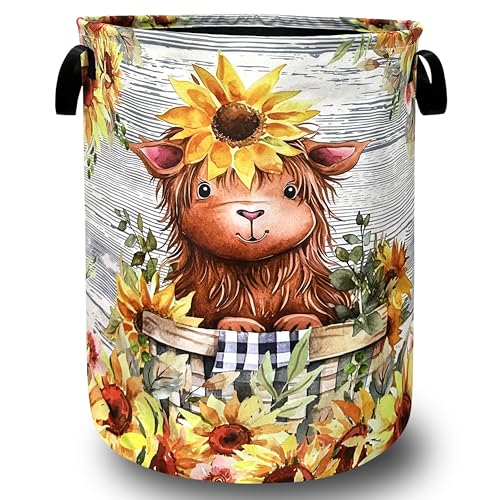 Cute Cow Laundry Basket Oxford Cloth Foldable Hamper 18.9 x16.5Inch - color: Cute Sunflowers Small Cow