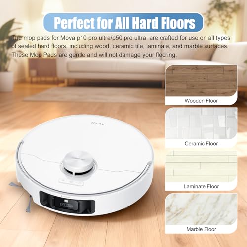 6Pcs P10 Pro/ P50 Pro Mop Pads Replacement for Mova V50 Ultra/P50 Pro Ultra/P10 Ultra/P10 Pro Ultra Robot Vacuum Cleaner - Washable Microfiber Reusable Mopping Cloths