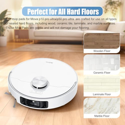 6Pcs P10 Pro/ P50 Pro Mop Pads Replacement for Mova V50 Ultra/P50 Pro Ultra/P10 Ultra/P10 Pro Ultra Robot Vacuum Cleaner - Washable Microfiber Reusable Mopping Cloths