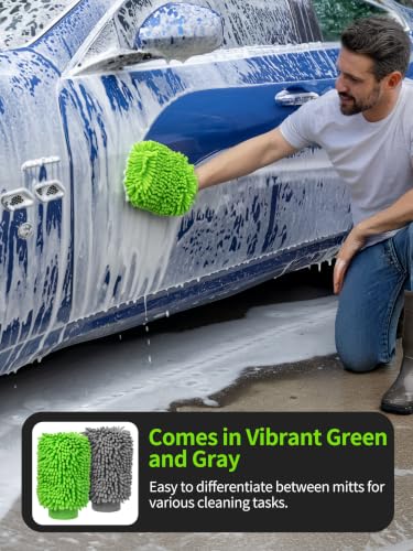 MR.SIGA Microfiber Car Wash Mitt, Chenille Wash Mitt for Car Washing - color: Gray & Green