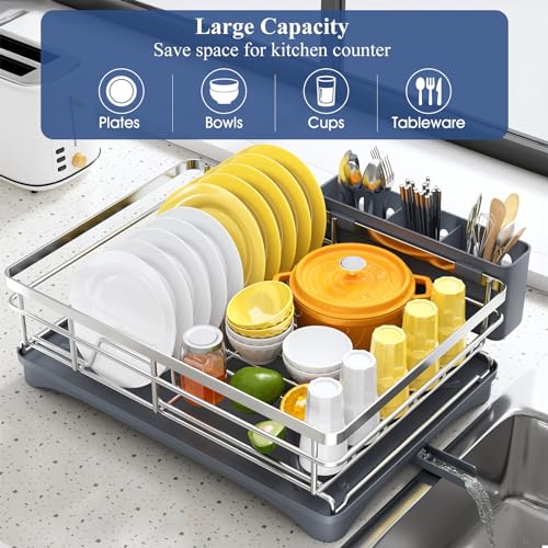 SNTD Dish Drying Rack for Kitchen Counter, 11.8" W x 16.7" L, Silver - color: Silver