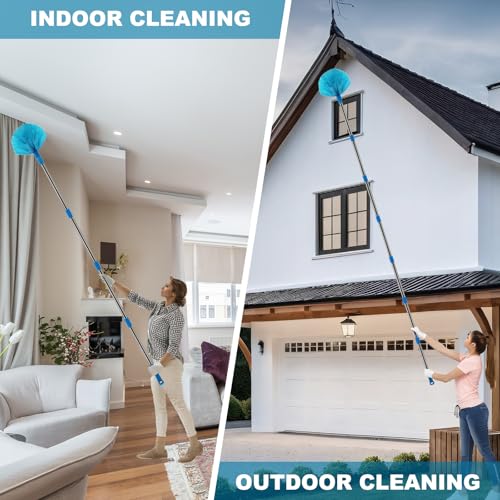 20+ Ft High Reach Ceiling Fan Duster & Cobweb & Corner Brush Duster with 3-13 ft Extension Pole, Microfiber Feather Duster with Washable Head for Ceiling Fan, Furniture, Home Cleaning