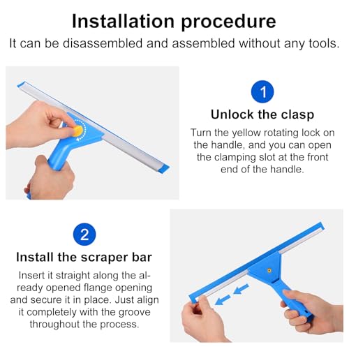 Professional Window Cleaning Kit with Bucket 3 Gallon, 76" Long Handle Squeegee and Microfiber Scrubber, High Window Washing Equipment for Indoor Outdoor, Commercial, Home, Car
