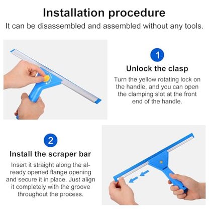 Professional Window Cleaning Kit with Bucket 3 Gallon, 76" Long Handle Squeegee and Microfiber Scrubber, High Window Washing Equipment for Indoor Outdoor, Commercial, Home, Car