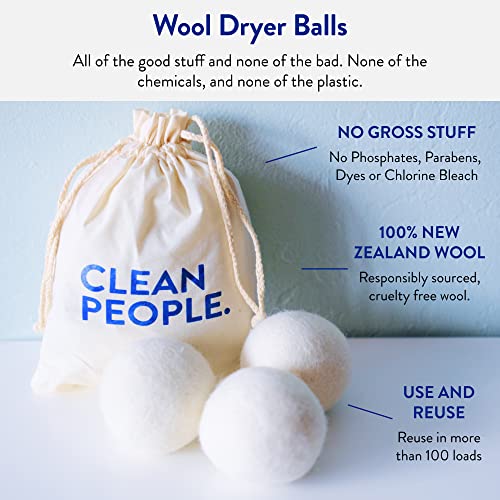 The Clean People 100% New Zealand Wool Dryer Balls - 3 Pack - for Laundry, Fabric Softening, Anti Static, No Lint, Odorless and Reusable - size: 3 Count