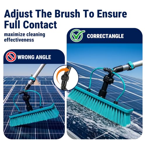 HoldwellS Solar Panel Cleaning Kit, 12FT Water Fed Pole with Extendable Handle, 180° Rotatable Brush Head & 65.6FT Hose, Household & Outdoor Window Cleaner Tool for Caravan Solar Panel Deck