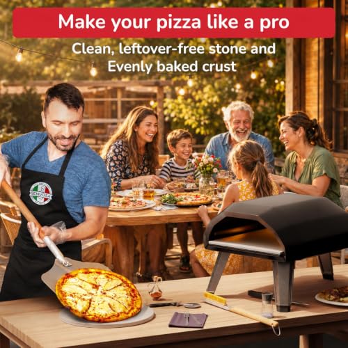 Senwosa 22” Pizza Oven Brush with Stone Scraper - Heat Resistant Stainless Steel Bristles, Long Handle - Compatible with Ooni, Gozney & Similar Ovens - size: 22 inch