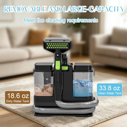 18Kpa Carpet Cleaner Machine, Portable Carpet and Upholstery Cleaning Machine, Deep Cleaning for Rugs, Couch, Car Interiors Stains, Pet & Family Friendly, 120V (GREEN) - color: GREEN
