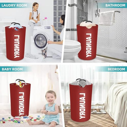 Vivicreate 115L Large Laundry Basket, Tall Collapsible Laundry Hamper with Aluminum Handles, Foldable Freestanding Clothes Storage Bin for Bedroom, Dorm, Bathroom (RED) - color: RED