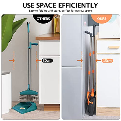 Broom and Dustpan Set,54.72" Long Handle,Standing Dustpan,1-Pack - color: Orange