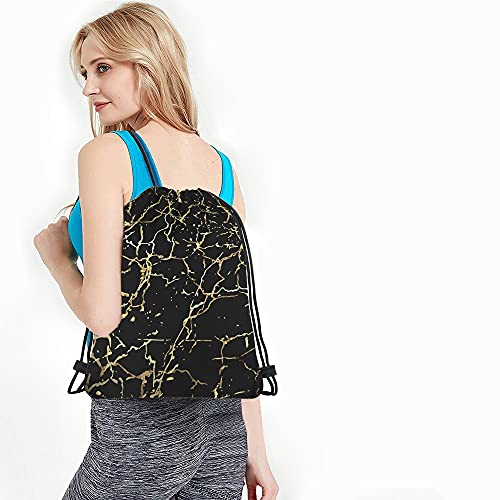 Golden Black Marble Drawstring Bags Backpack Bag Marbling Texture Art Ink Paint Abstract Design Natural Sport Gym Sack Drawstring Bag String Bag Yoga Bag for Men Women - color: Multi-a110