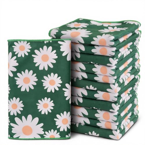 YUA Microfiber Cleaning Cloth 12 Pack,Microfiber Towels Cleaning,Microfiber Towels for Cars,Absorbent Dish Washing Cloth,Reusable Cleaning Cloths Lint Free (Daisy Flower) - style: Daisy Flower）