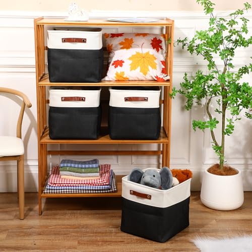Uiifan 12 x 12 x 12 Inch 8 Pack Fabric Storage Baskets with Handles, Black - color: Black, size: 12 x 12 x 12 Inch
