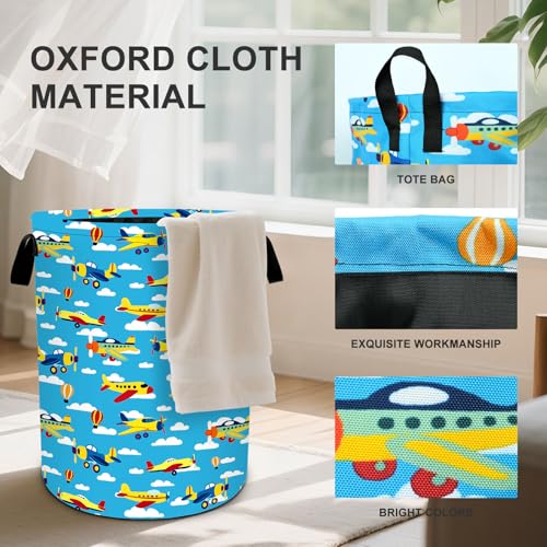 Airplane Laundry Basket Collapsible Oxford Cloth Fabric Hamper,Tote Bag Portable Storage Bin for Bedroom Bathroom Laundry Room 19.6x15.7 Inch - color: Airplane