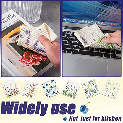 Remagr Swedish Kitchen Dish Towels Wildflowers Reusable Sponge Cleaning Cloths Absorbent Quick Drying Washable Cleaning Wipes No Odor Hand Towel (6)