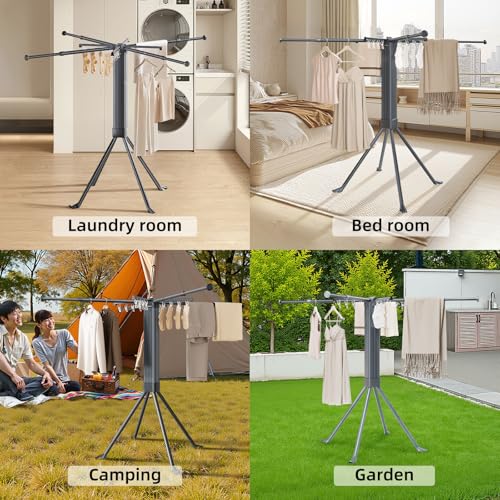 BIREN Clothes Drying Rack Foldable Extending Laundry Rack with 16 Clips Collapsible Clothing Rack Space-Saving Clothing Racks for Hanging Clothes, Indoor, Camping, Balcony, Outdoor - color: Gray