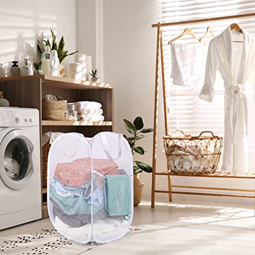 BATTOO Deluxe Strong Mesh Pop up Laundry Hamper Basket with Side Pocket Foldable Hamper for Laundry Room, Bathroom, Kids Room, College Dorm or Travel White + White - color: White+White