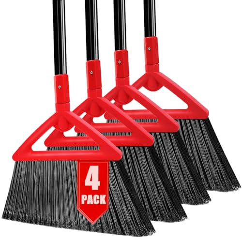 Heavy Duty Broom of Outdoor and Indoor, 4 Packs Upgraded Commercial Angle Brooms, Perfect Red Broom of House,Kitchen, Garage, Courtyard, Concrete - color: Red *4p