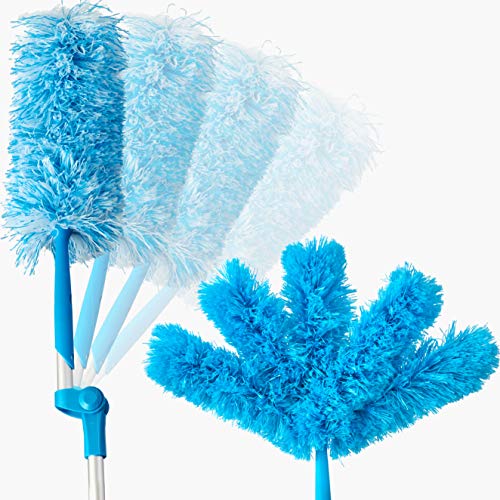 Extendable Washable Microfiber Duster and Blind Cleaner w/Pivoting Head and Extension Pole. Telescopic Arm and Flexible Heads for Easy Ceiling and Cobweb Dusting. Detachable Dusters = Quick Cleaning