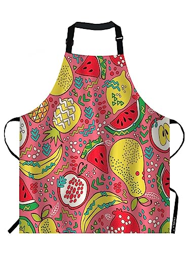 EKOBLA Summer Fruits Aprons Pineapple Watermelon Kiwi Apple Pear Orange Lemon Banana Waterproof Resistant Chef Cooking Kitchen BBQ Adjustable Aprons for Women Men 27x31 Inch - color: Multi-a129