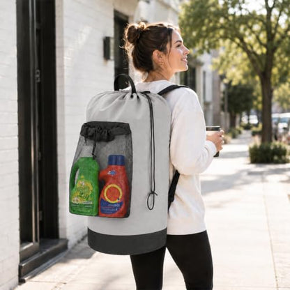 Laundry Bag Backpack Foldable Laundry Backpack College with Straps Large Capacity Portable Laundry Bags for College Travel Laundry Room (Gray) - color: Gray