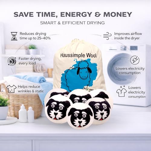 Wool Dryer Balls 6-Pack 100% Natural New Zealand Wool, Handmade in Nepal Reusable Laundry Balls, Faster Drying, Softer Clothes, Anti-Static, Dryer Sheets Alternative (Black White, Dog) - color: Black White Dog