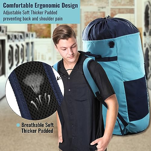 Laundry Bag Backpack 125L Extra Large, Heavy Duty 900D Coated Oxford Fabric, 3 Pockets Durable Travel Laundry Bags with Soft Padded Shoulder Straps for College Dorm, Apartment, Laundromat (Teal) - color: Teal