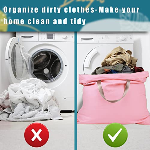 LOLOMLO Extra Large Canvas Laundry Bags with Handles & Drawstring Closure, Heavy Duty Tears Resistant Clothes Storage Travel Bags, Machine Washable Multi Use Laundry Bag liner for Laundry Hamper - 25.5 x 34 in - Pink - color: Pink