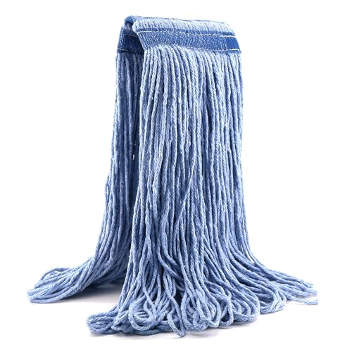 24 oz Loop-End Cotton Mop Head, Heavy Duty Mop Refill with 6 Inch Headband, Replacement Head for Home, Industrial & Commercial Use (Blue) - color: 24oz-blue