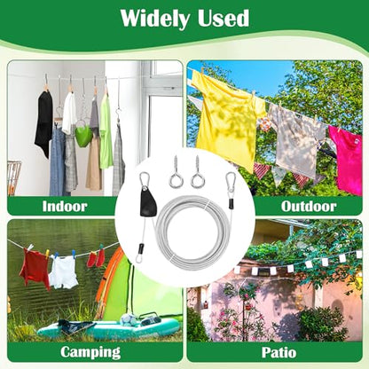 40FT Clothes Line Outdoors Retractable, Anglecai 3/16" Steel Wire Rope