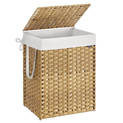SONGMICS Laundry Hamper with Lid, 29 Gal (110 L) Synthetic Rattan,Foldable - color: Goose Yellow, size: 110 L