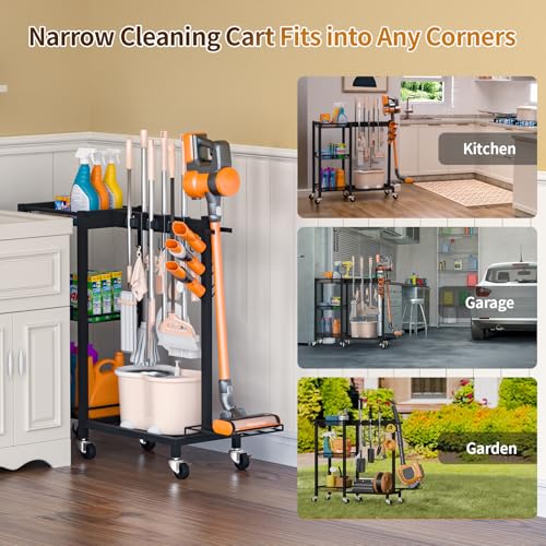 Broom Holder with Cleaning Supplies Organizer, 30.7"Wx11.8"Dx34.6"H - size: 30.7"Wx11.8"Dx34.6"H