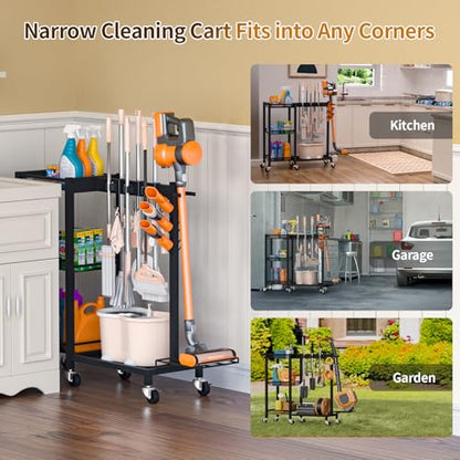 Broom Holder with Cleaning Supplies Organizer, 30.7"Wx11.8"Dx34.6"H - size: 30.7"Wx11.8"Dx34.6"H