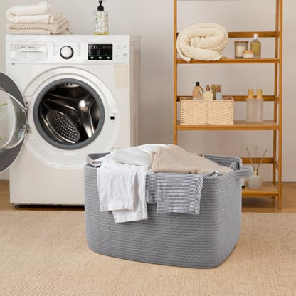 65L Large Woven Blanket Basket for Living Room, 19.7"x15.7"x11.8" - color: Light Grey, size: 19.7"x15.7"x11.8"