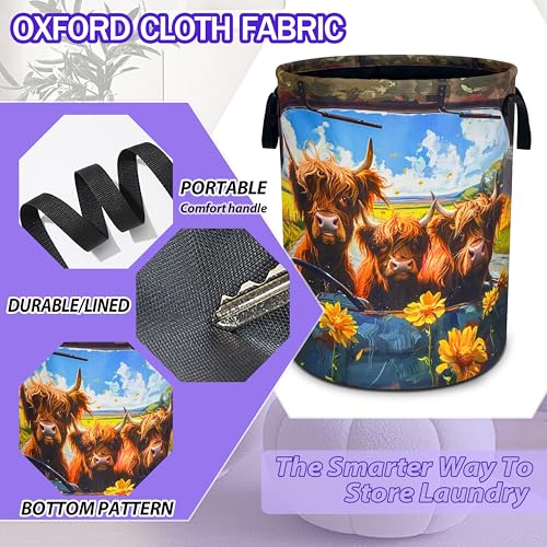 Highland Cow Laundry Basket Foldable Oxford Cloth Hamper 18.9 x 16.5 Inch - color: Highland Cow