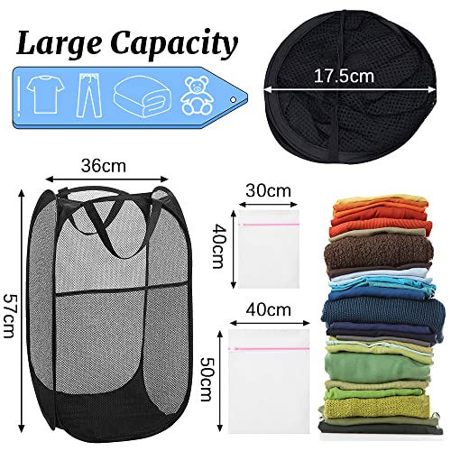 4 Pcs Mesh Pop Up Laundry Hamper with Carry Handles 4 Wash Bags - color: 2 Black+2 Navy Blue