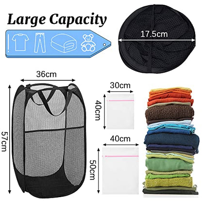 4 Pcs Mesh Pop Up Laundry Hamper with Carry Handles 4 Wash Bags - color: 2 Black+2 Navy Blue