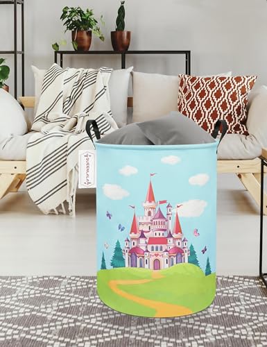 Foldable Waterproof Round Fabric Laundry Basket Home, Forest Castle - color: Round-Forest Castle