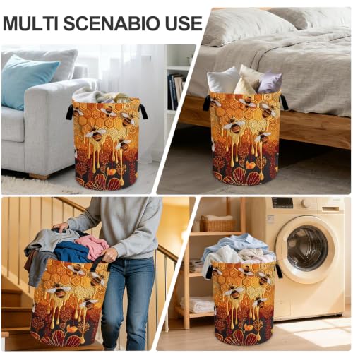 Bee Laundry Basket Waterproof Laundry Hamper Foldable Laundry Bag with Handles for Bedroom, Bathroom, Office, Clothes Storage - color: Bee
