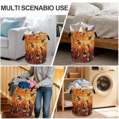 Bee Laundry Basket Waterproof Laundry Hamper Foldable Laundry Bag with Handles for Bedroom, Bathroom, Office, Clothes Storage - color: Bee