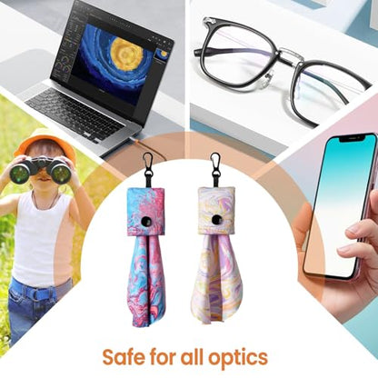 SEIBER Microfiber Glasses Cleaning Cloth 6 Pack with Button Closure Pouch - color: Rainbow Stripes (Drawstring Closure)‌