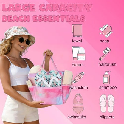 Mesh Shower Caddy Portable - 9 Pockets, Shower Bag for Dorm Room Camping - color: gradient pink