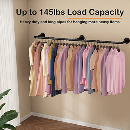 Wall Mounted Clothes Rack, 72.5in Industrial Pipe Clothing Rack for Hanging Clothes, Heavy Duty Garment Rack Wall, Space-Saving Bar, Multi-Purpose Hanging Rod for Laundry Room, Bedroom, 2Packs - size: 72.5Inches