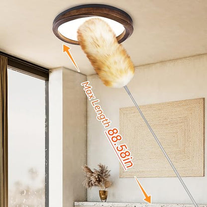 Lambswool Duster with Extendable Handle up to 88.58 in, Natural Feather Dusters Long Pole Stainless Steel, Fluffy Feather Duster for Cleaning High Floor Ceiling Fans, Window Blinds Shelves, Furniture